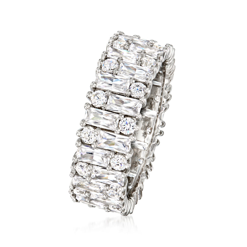 Sterling silver CZ eternity band with square stones, side view
