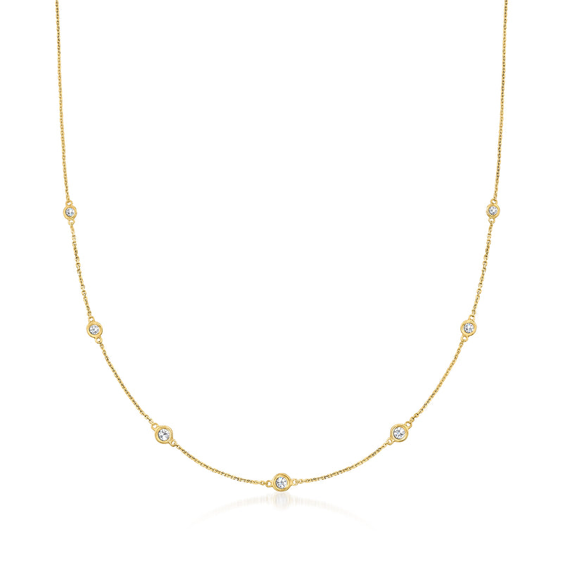 14kt yellow gold diamond station necklace with round bezel-set stations