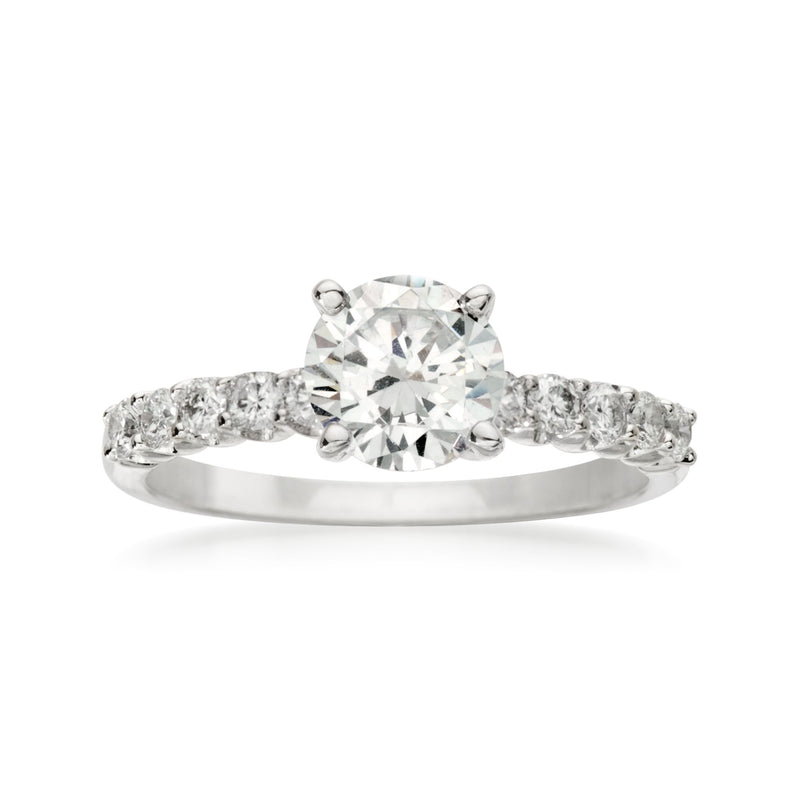 18kt white gold diamond engagement ring setting with round center stone
