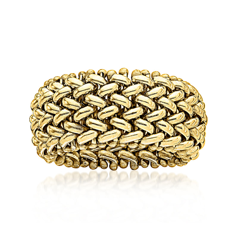 14kt yellow gold riso-link chain ring, chunky oval mesh links
