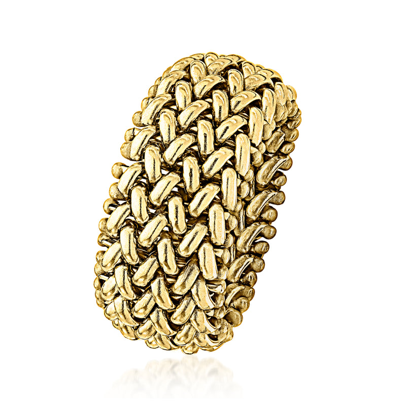 14kt yellow gold riso-link chain ring, curved side profile with oval links