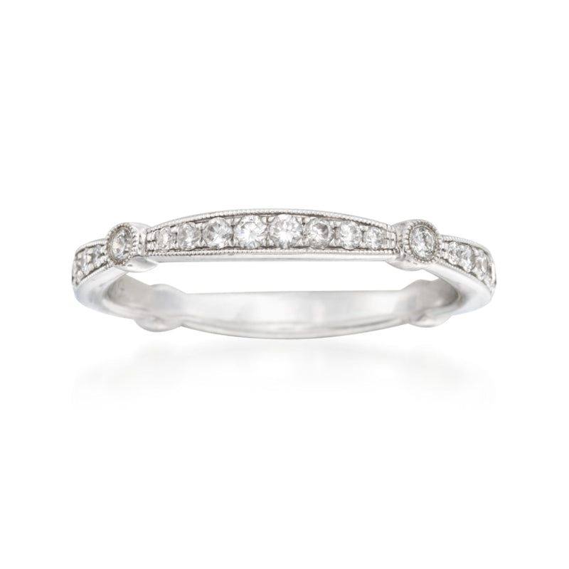 Simon G. diamond wedding ring in 18kt white gold with pavé band and round accents