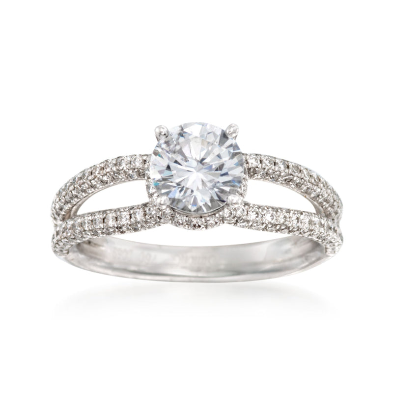 Simon G. diamond engagement ring setting in 18kt white gold with round center stone