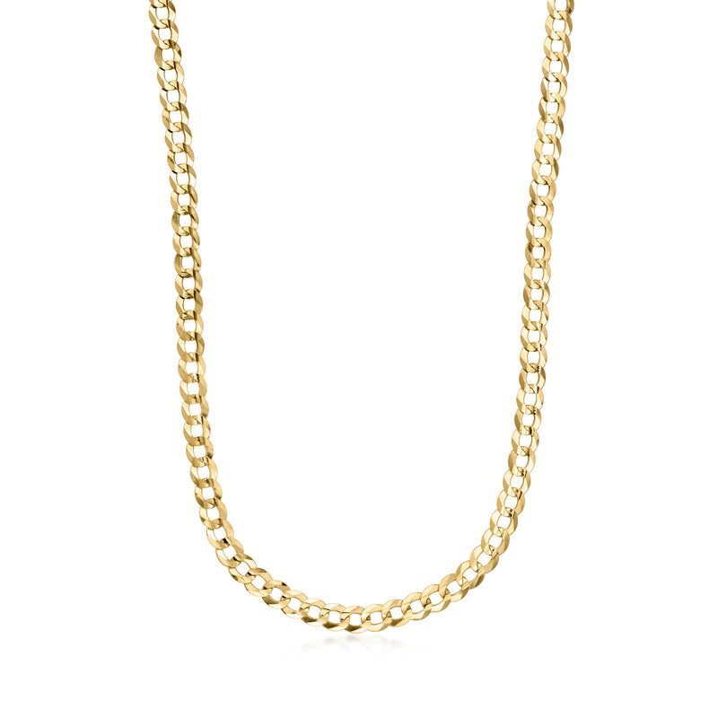 Men's 14kt yellow gold curb-link necklace, full chain drape