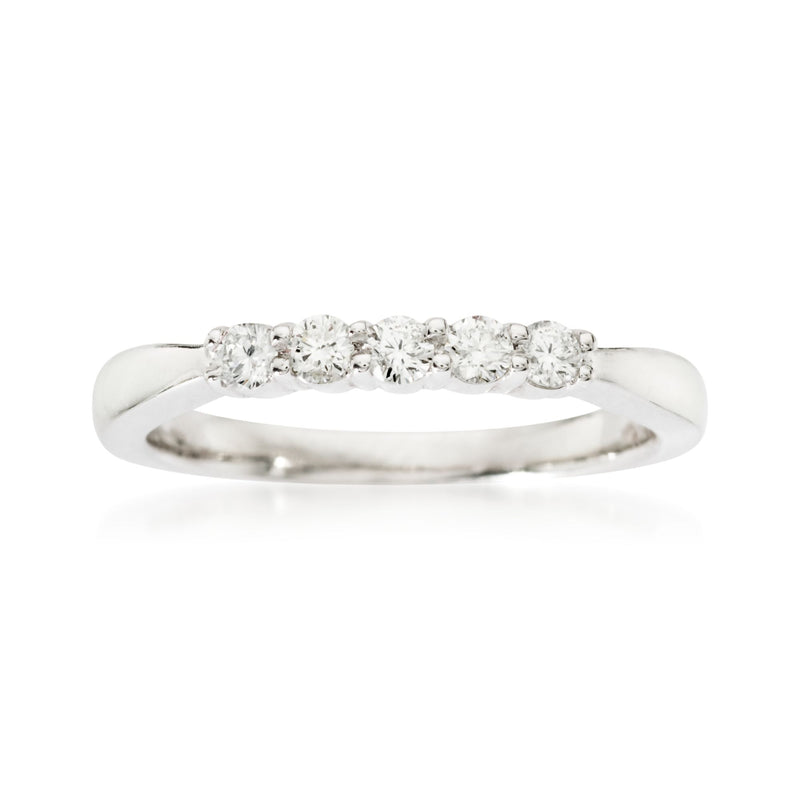 14kt white gold five-stone diamond wedding band with five round stones