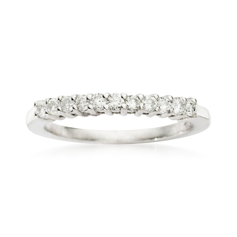 14kt white gold diamond wedding band with small round stones