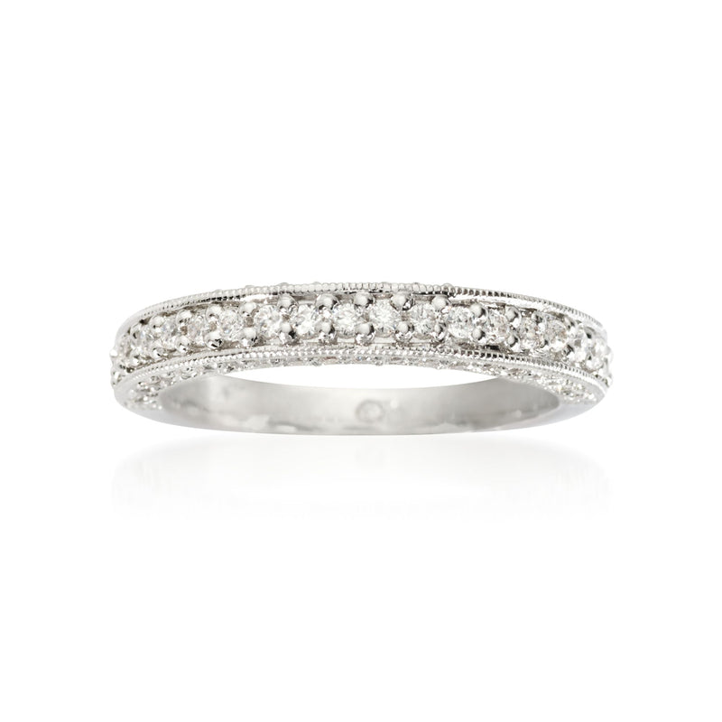 Gabriel Designs diamond wedding ring in 14kt white gold with pavé setting