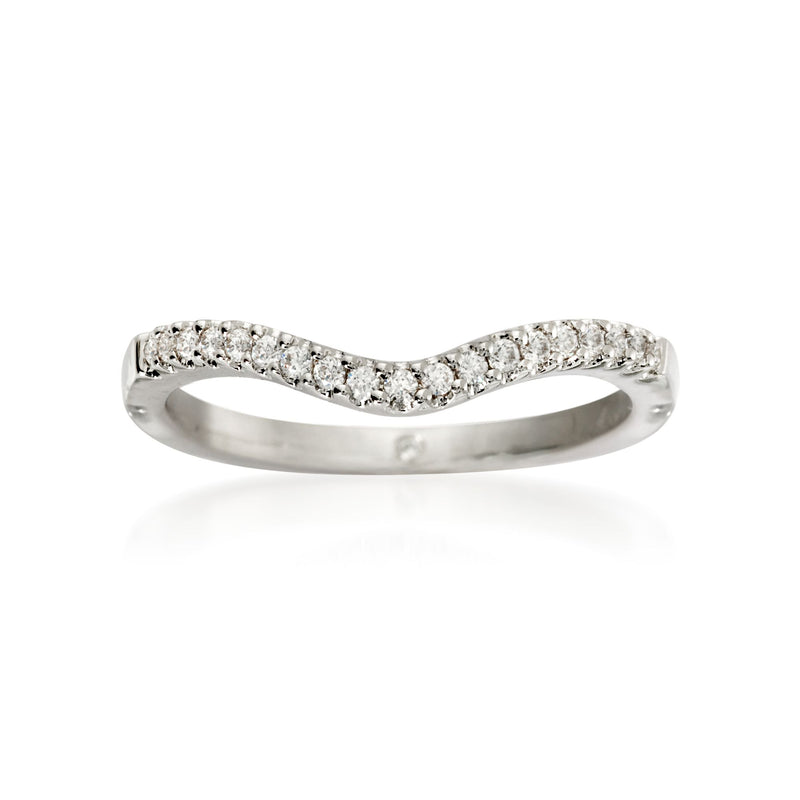 Gabriel Designs diamond wedding ring in 14kt white gold, curved pavé band
