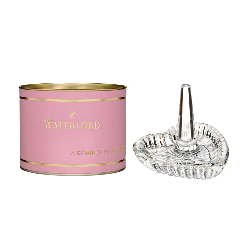 Pink keepsake box and clear heart crystal ring holder with ridged tray and post