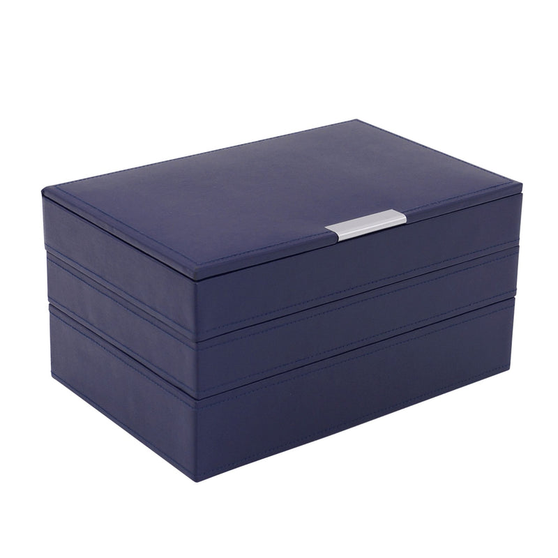 Dark purple faux leather jewelry tray set with hinged lid and silver clasp