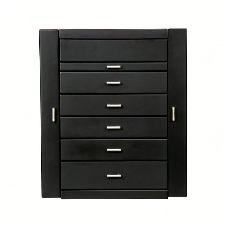 Mele & Co. Geneva jewelry box, dark finish with stacked drawers and pull handles
