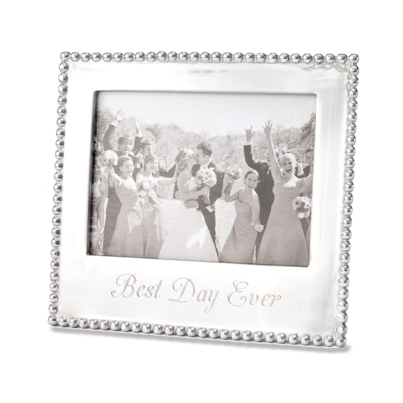Mariposa 'Best Day Ever' beaded 5x7 photo frame, silver border with script title