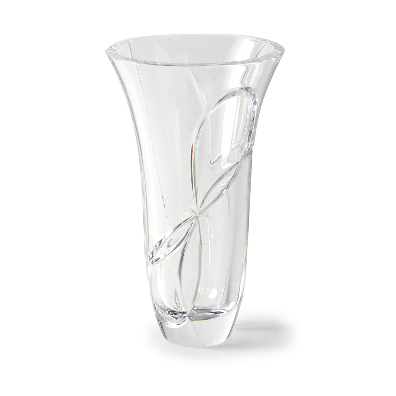 Clear glass Love Knots vase with raised knot pattern and flared rim
