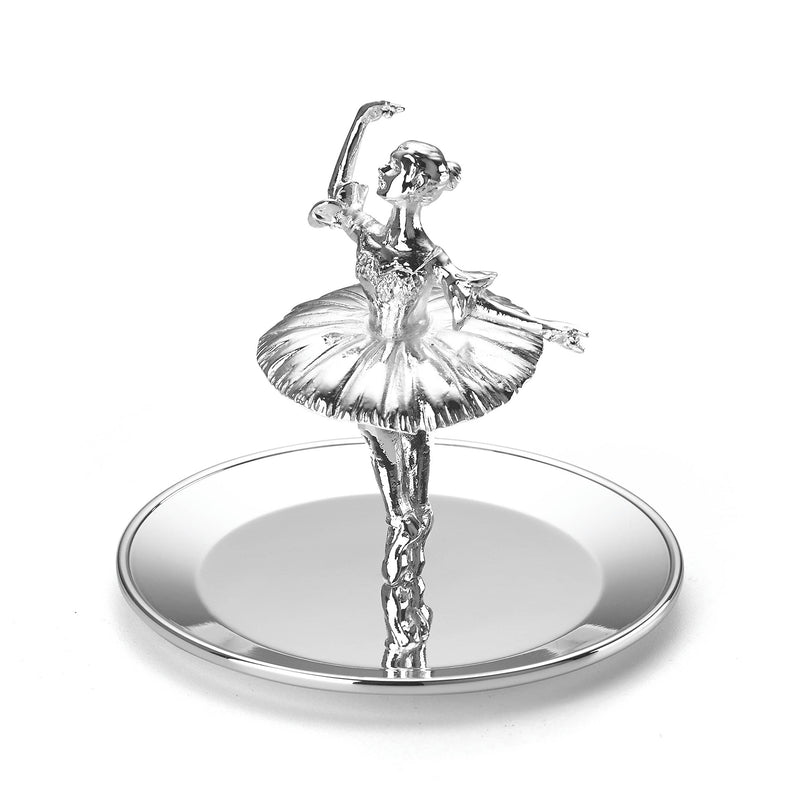 Reed & Barton ballerina ring holder with silver-tone dancer figurine and round tray