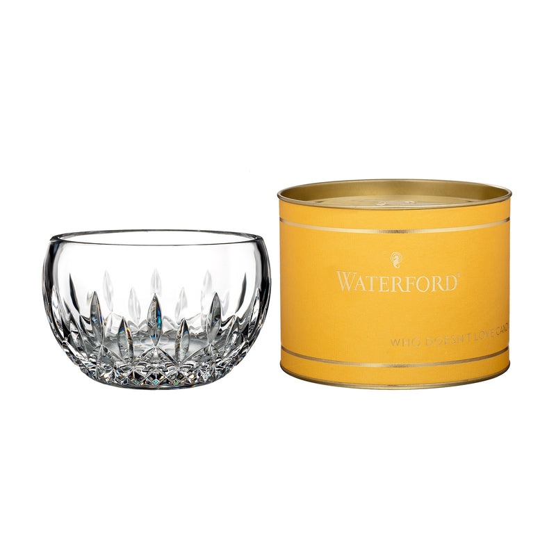 Clear crystal candy bowl with faceted Lismore-style pattern, low round rim