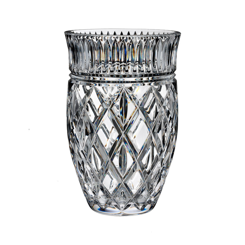 Waterford Crystal Eastbridge crystal vase, clear cut glass with diamond pattern and fluted rim