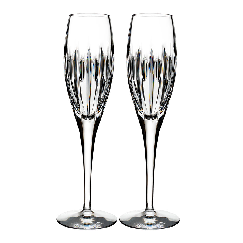 Waterford Crystal Ardan set of two clear crystal flutes with faceted diamond panels