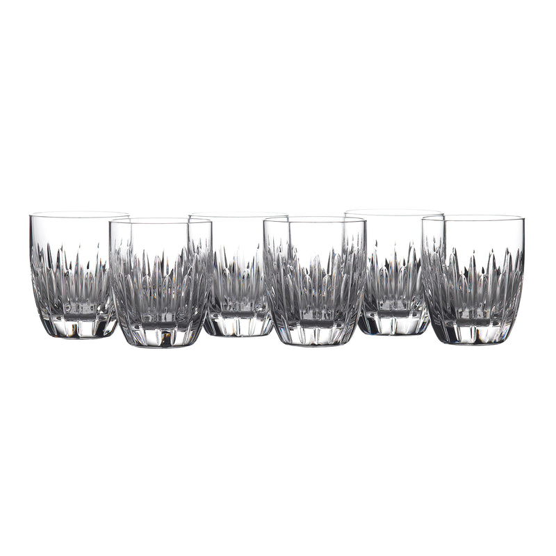Set of six clear crystal tumblers with vertical cut pattern and flared rim