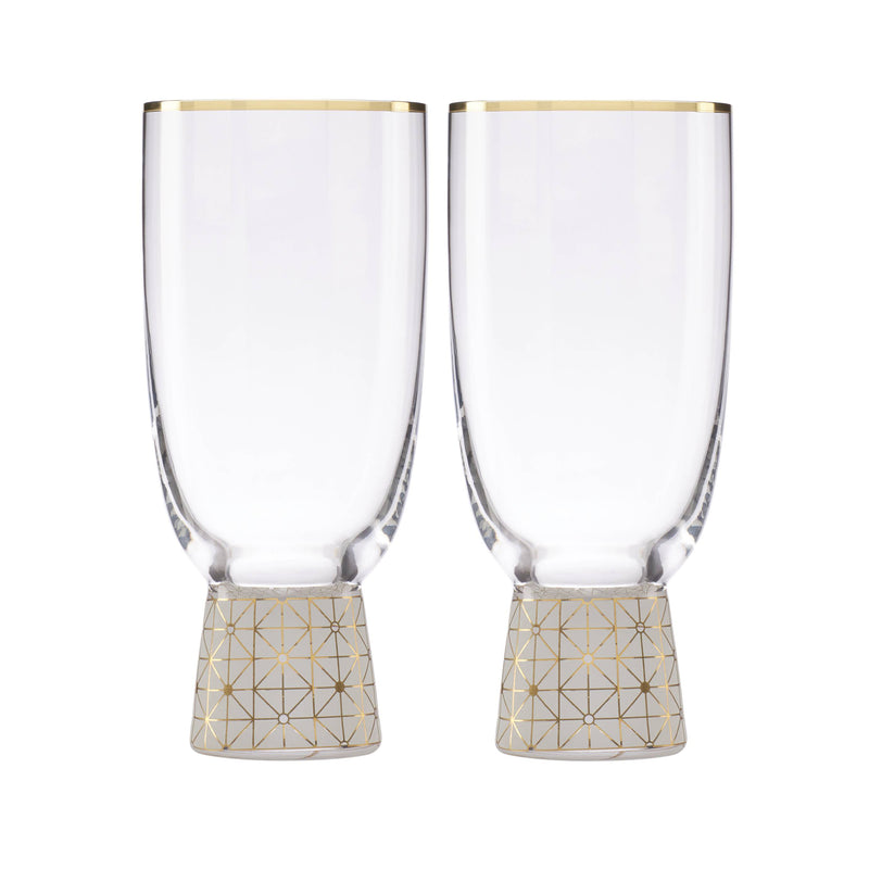 Frosted 2-piece glass tumbler set with gold geometric bases, Trianna
