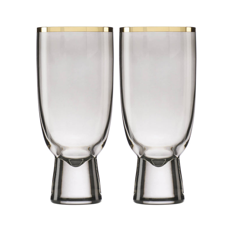 2-piece stemmed glasses set with gold rims and clear glass body