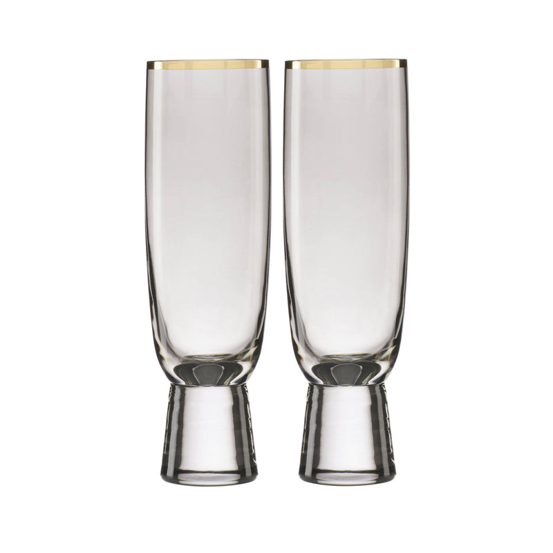 Set of 2 champagne flutes with gold rim and dark base