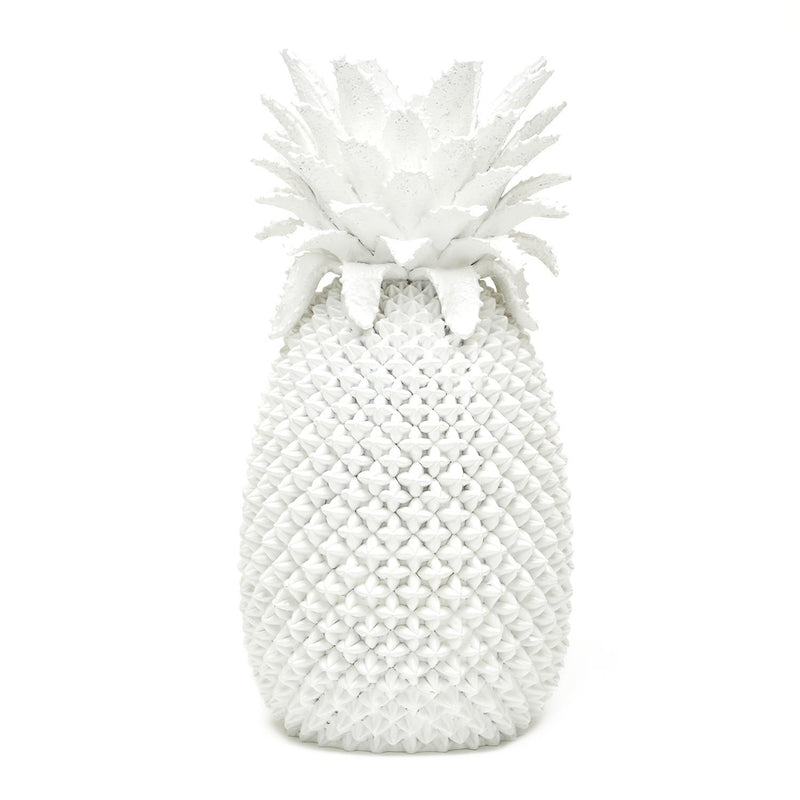 White porcelain pineapple decorative vase with ridged texture and sculpted leaf top