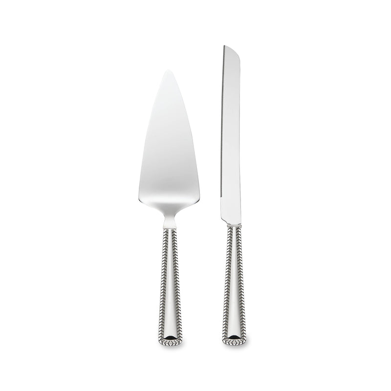 Reed & Barton Kenlie dessert fork and knife, silver blades, black braided handles