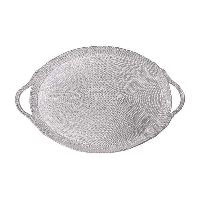 Oversized oval rope tray with loop handles, light gray woven texture