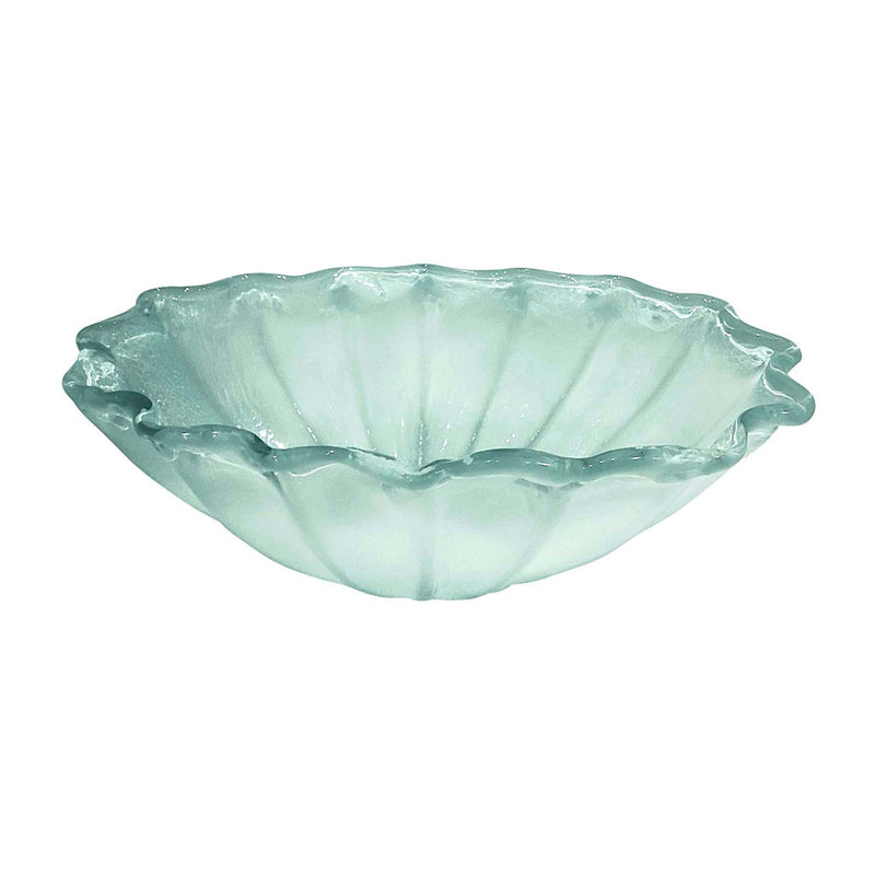Mariposa large sea-glass style ice bucket, scalloped shell shape, translucent aqua glass