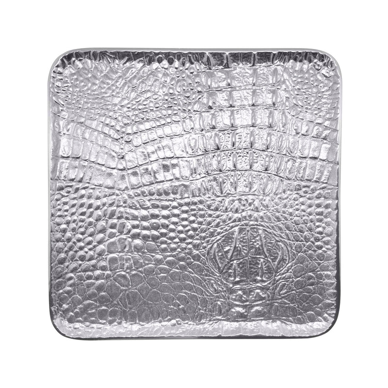 Mariposa Croc medium square tray, silver embossed leather-like texture