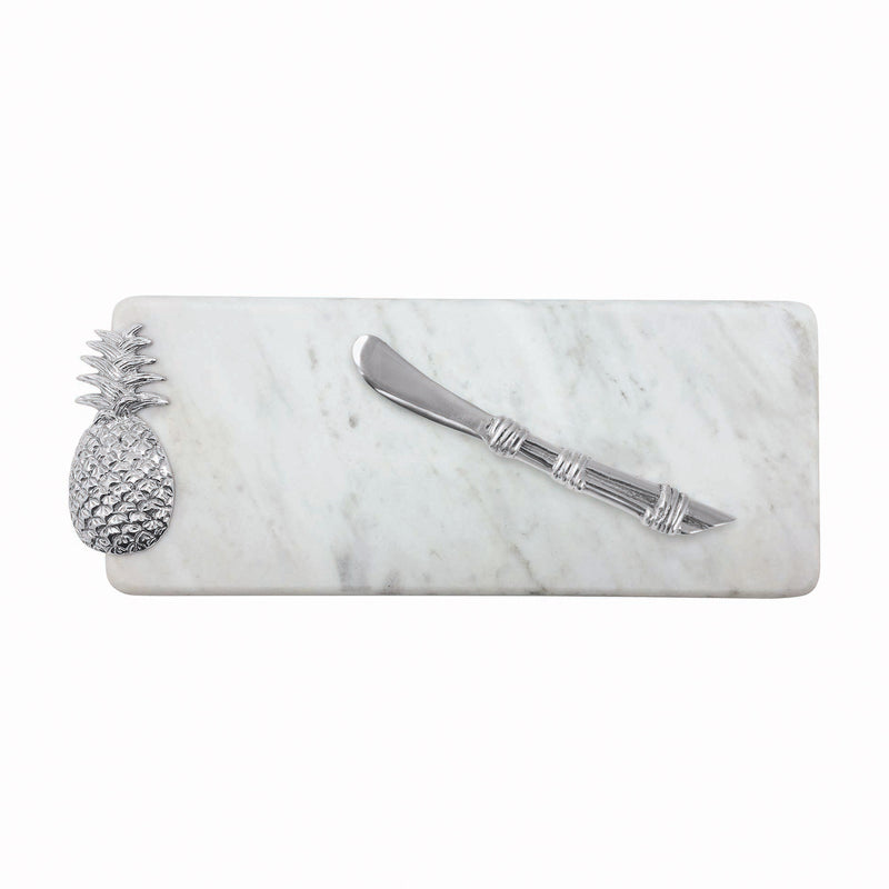 Marble pineapple server and spreader set, with stainless spreader on matching tray