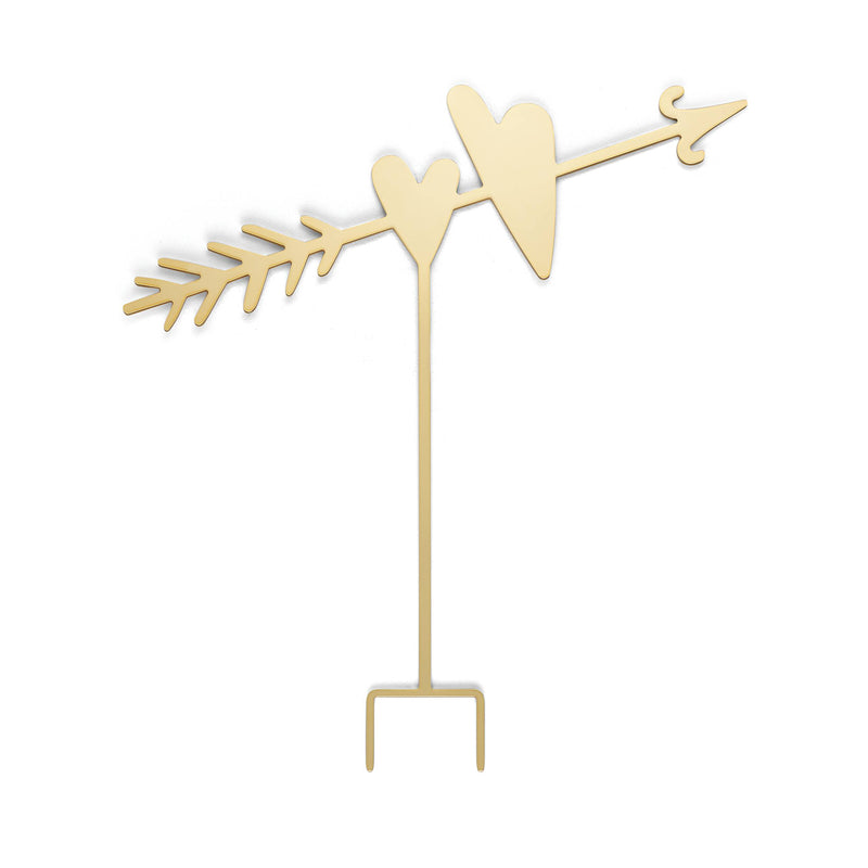 Gold-tone cake topper with airplane and heart arrow accents