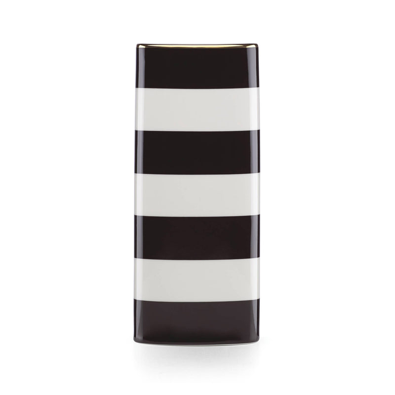 Porcelain vase with black and white horizontal stripe design