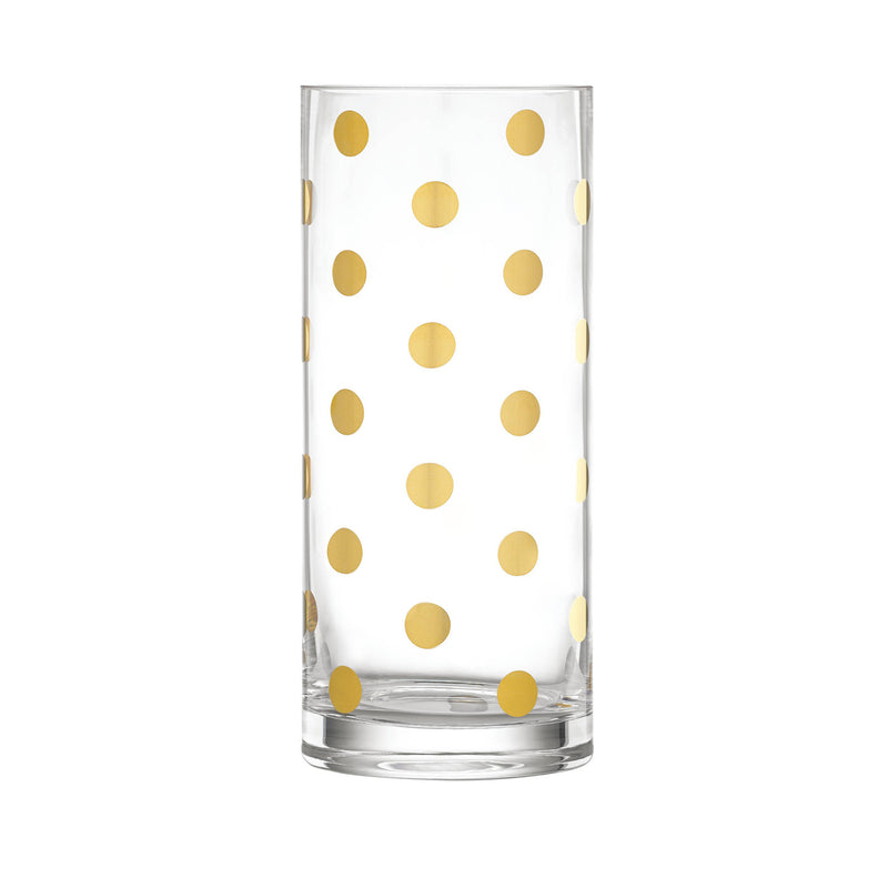 Crystal glass vase with gold polka-dot pattern and round silhouette