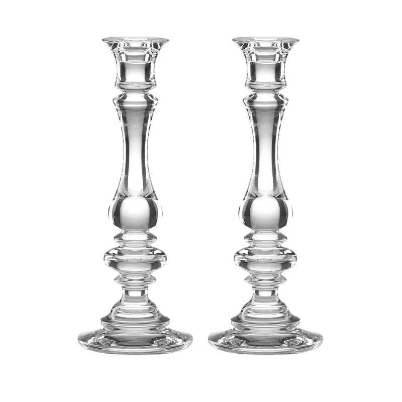 2-piece crystal candlestick set, two clear cut-glass candlesticks with fluted stems