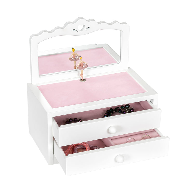 Mele & Co. Kelby ballerina wooden jewelry box with open drawers and pink interior