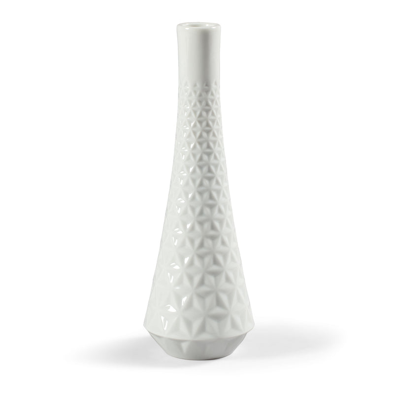 Lladro Hitoiki porcelain bud vase, white textured geometric pattern