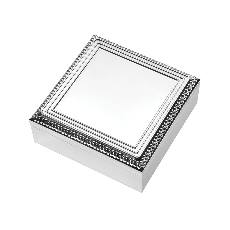 Keepsake box by Vera Wang for Wedgewood, square silver with beaded frame and lid