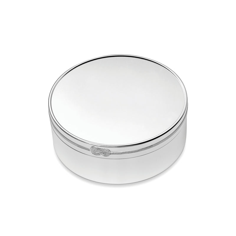 Vera Wang for Wedgwood round keepsake box, white with silver trim and infinity-style band