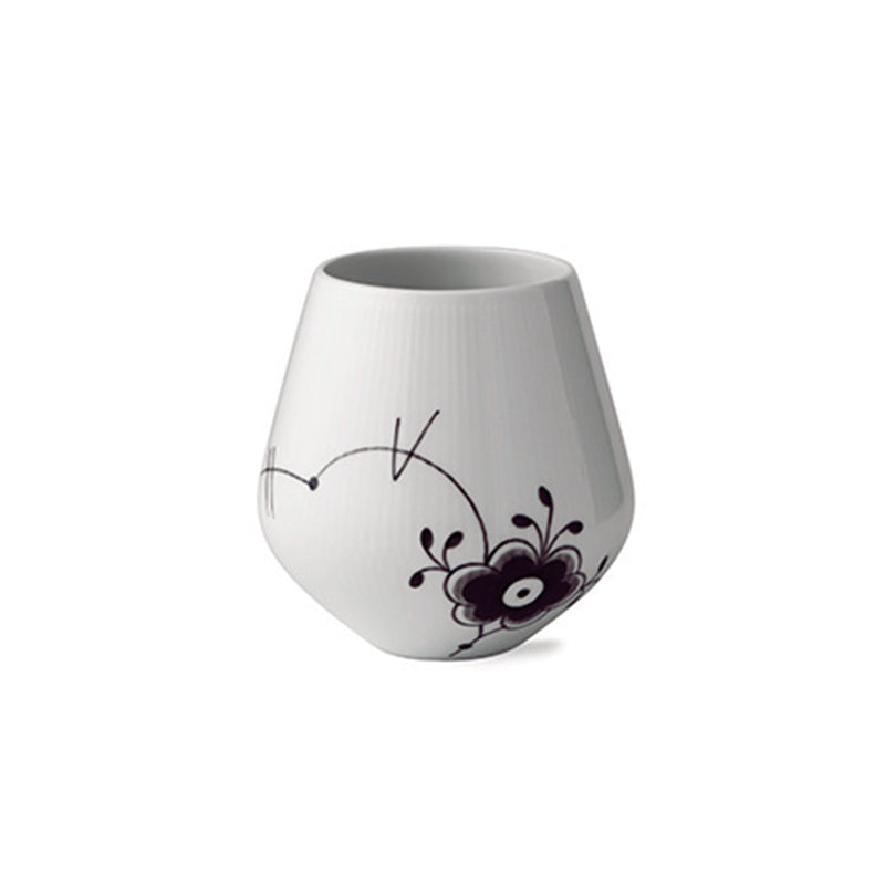 Medium porcelain vase with black fluted pattern and floral line art