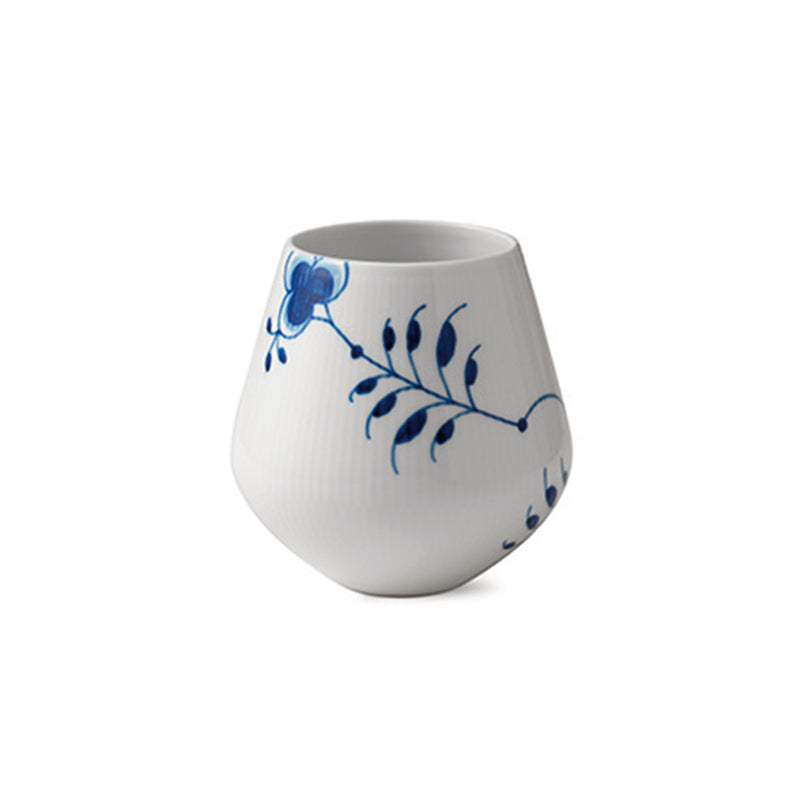 Medium porcelain vase with blue fluted floral pattern on white