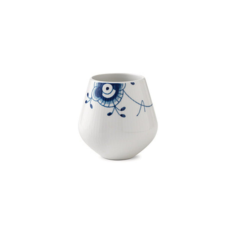 Small porcelain vase with blue fluted Mega pattern, rounded shape and flared rim