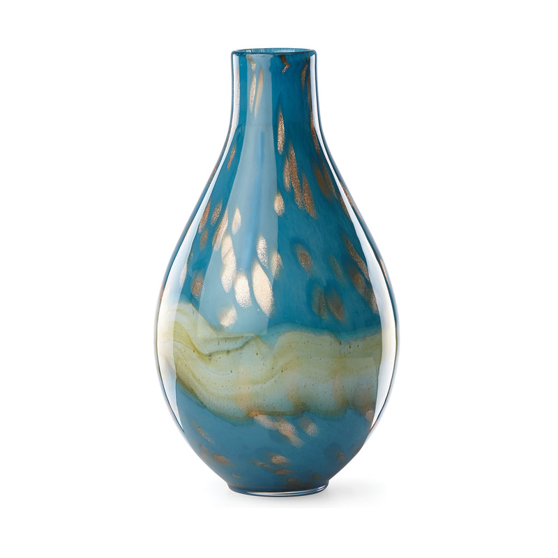 Lenox Seaview crystal horizon vase, tall teardrop blue glass with wavy texture