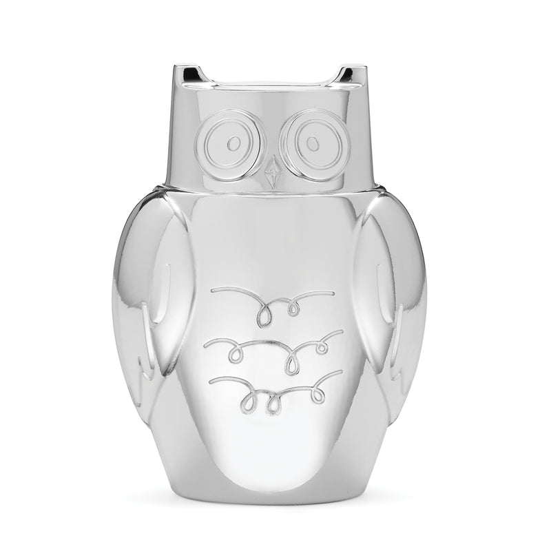 Kate Spade New York silverplate owl bank with engraved owl face
