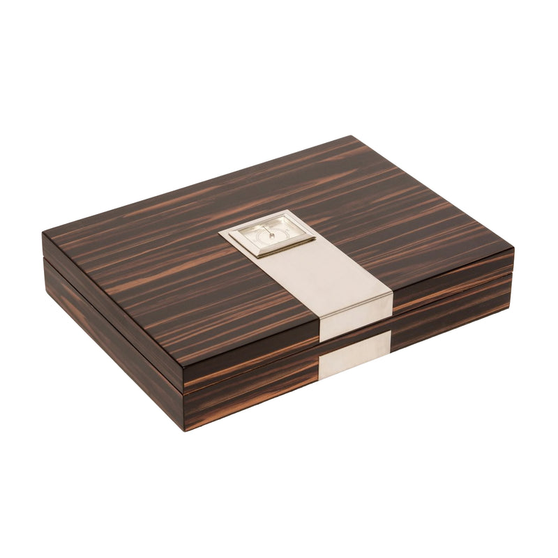 Brouk & Co. matte ebony wood and metal cigar humidor with hinged lid and latch