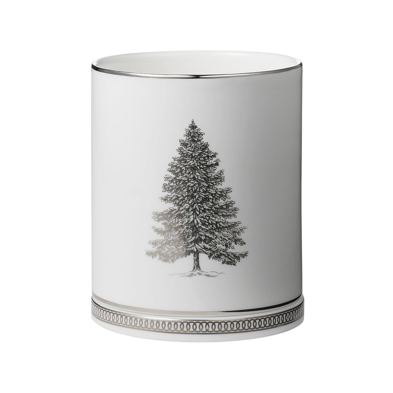 Wedgwood Winter White lithophane candle, white cylinder with evergreen tree detail