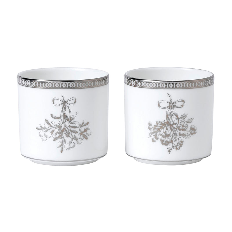 Wedgwood Winter White set of 2 votive candle holders, white with gray floral band
