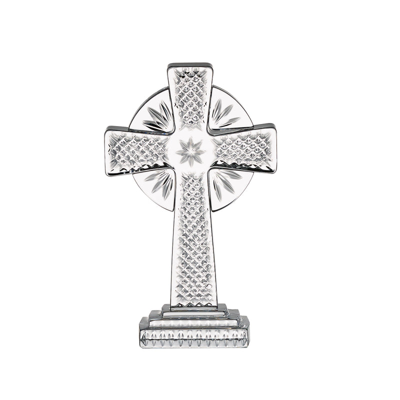 Waterford Crystal standing cross with faceted clear glass design and base