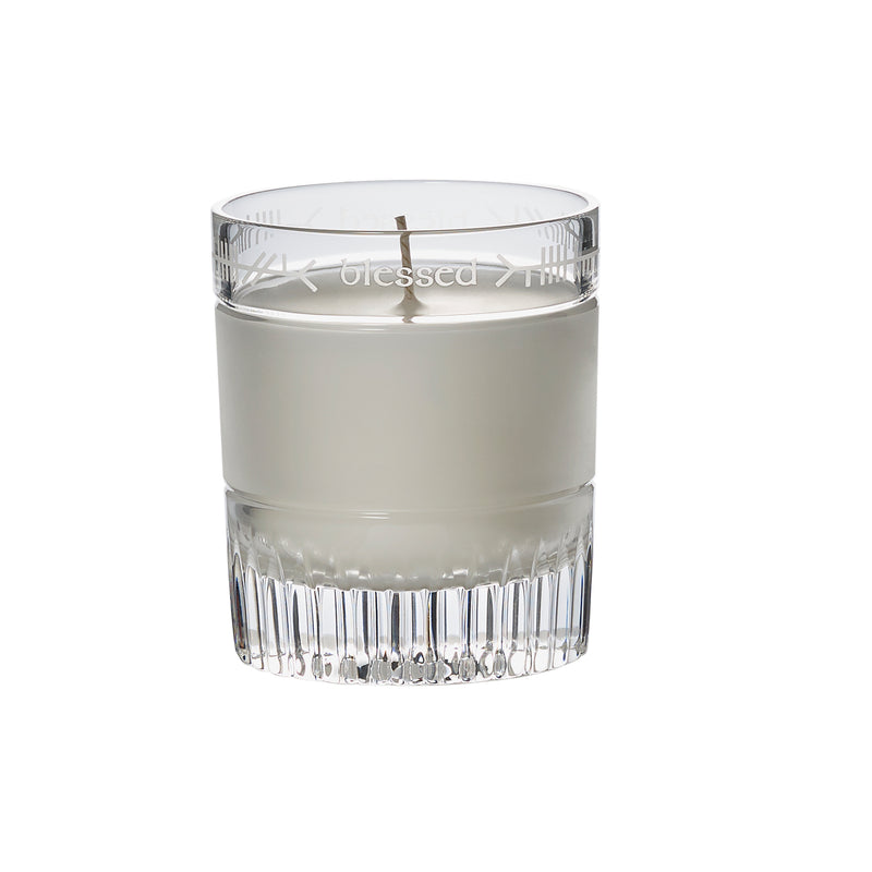 Waterford Crystal Blessed candle in clear faceted glass holder, white wax, bare wick