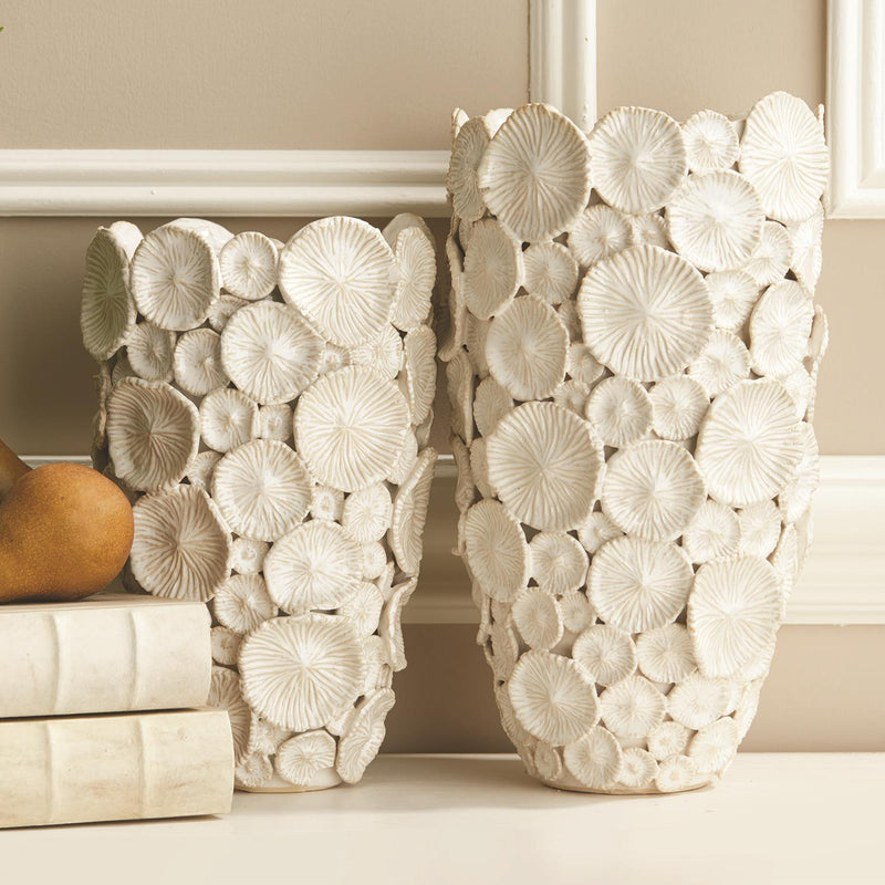 Set of 2 Asakura flower vases with raised petal pattern in off-white texture
